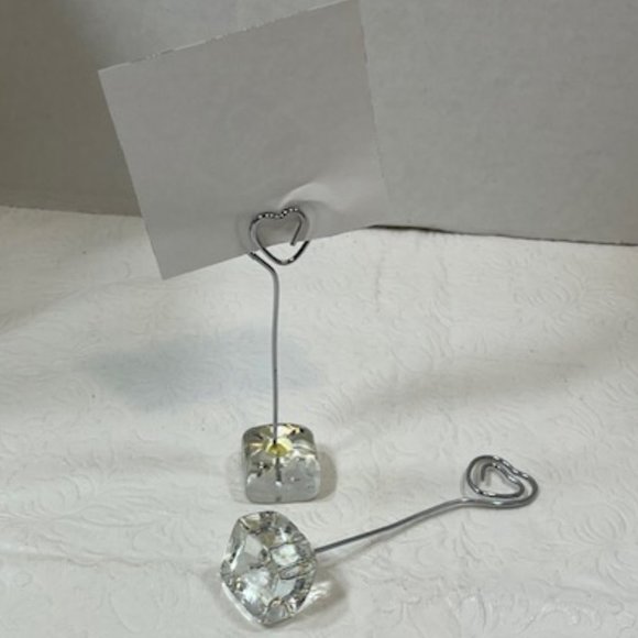 Two(2) Wired Hearts Photo Holder Desk Display Postcard Glass Stand 4.25" Tall - Picture 4 of 5